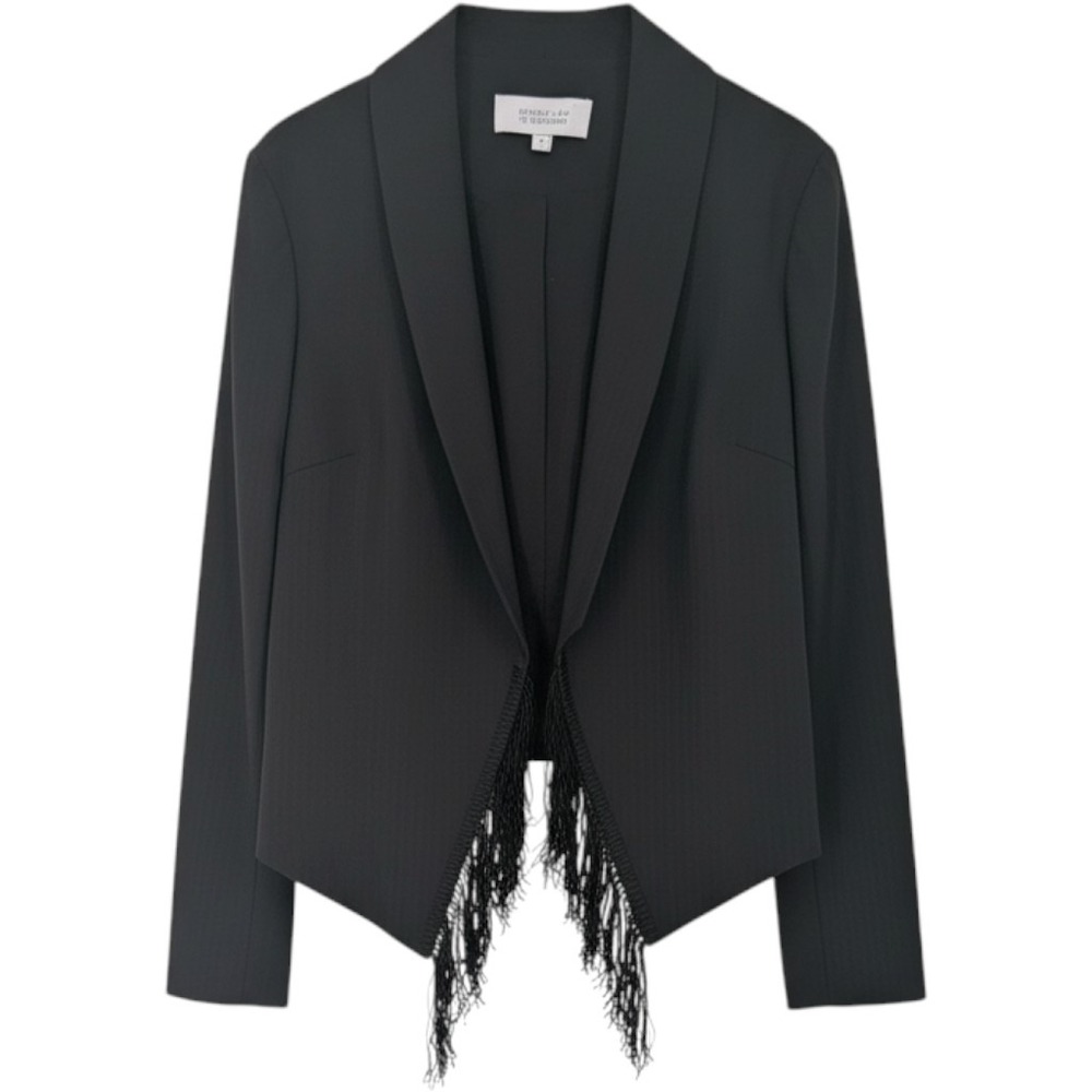Derek Lam 10 Crosby Blazer Women 8 Black Fringe Open Front Shawl Lapel Western